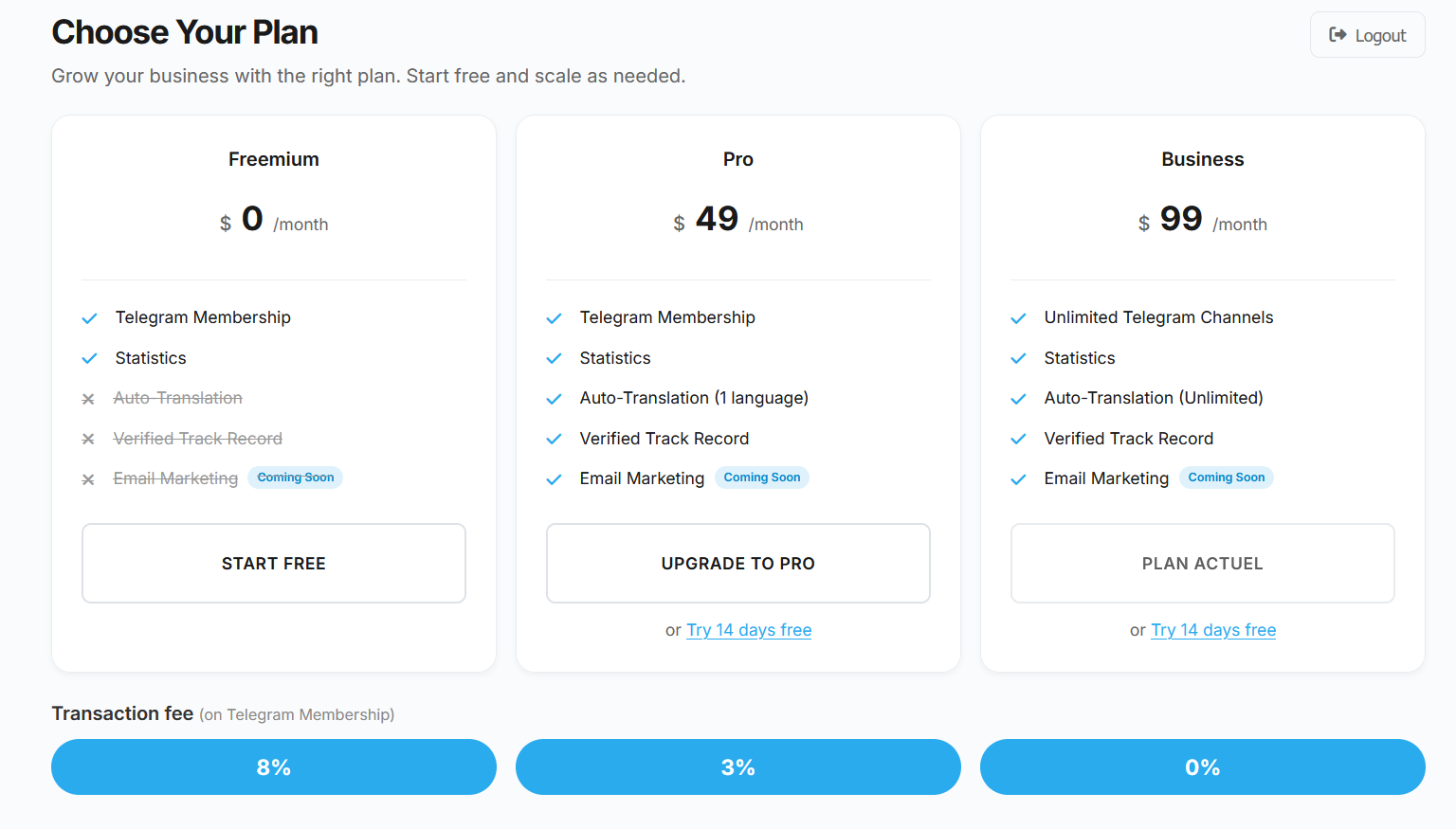 Tarifs TelegramSub 2026 - Alternative Sublaunch