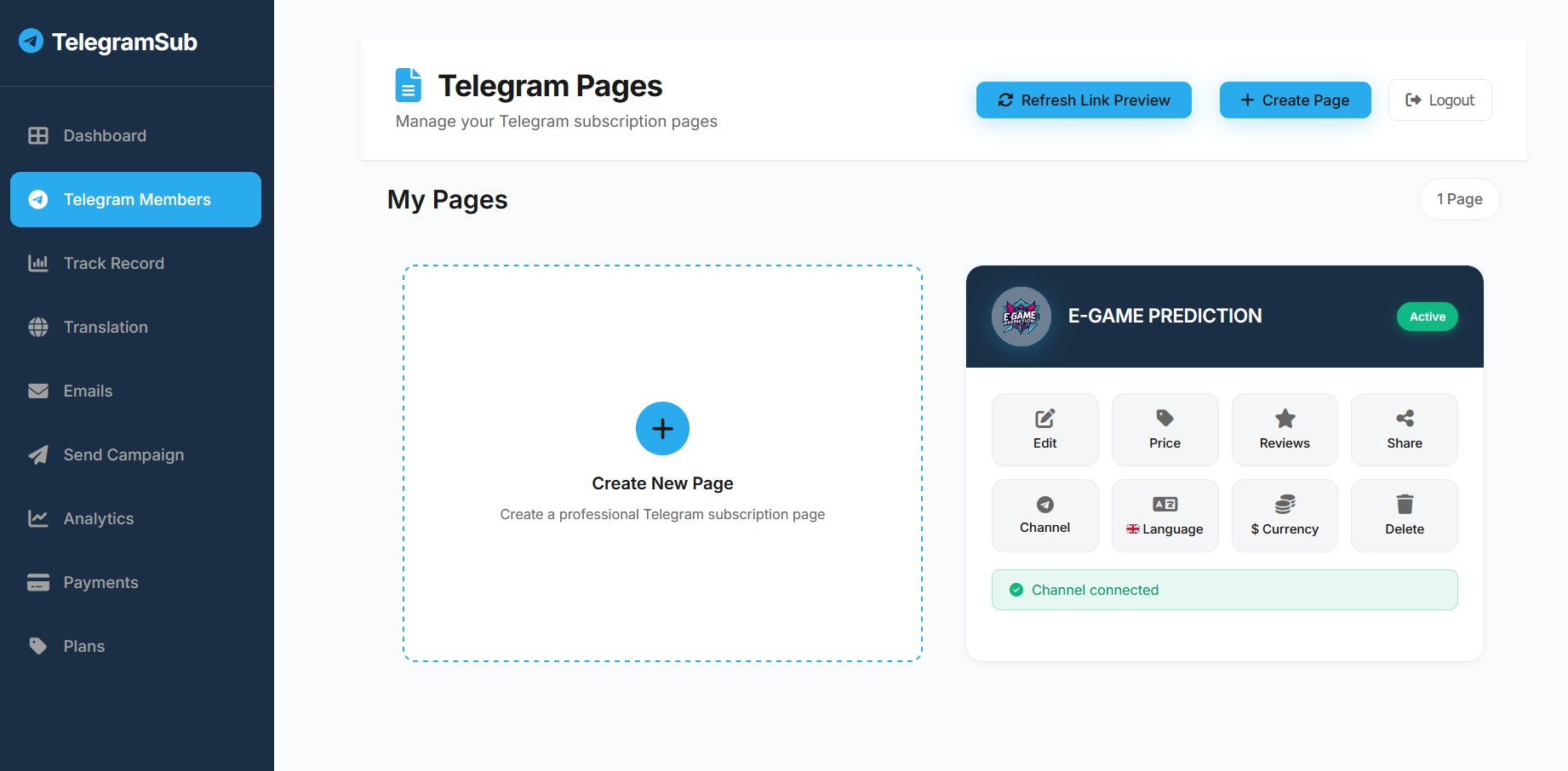 Dashboard Create Page